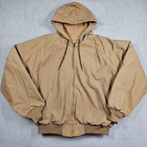 Vintage Red Kap Canvas Jacket Mens Large Hooded Full Zip Workwear Brown Tan Duck